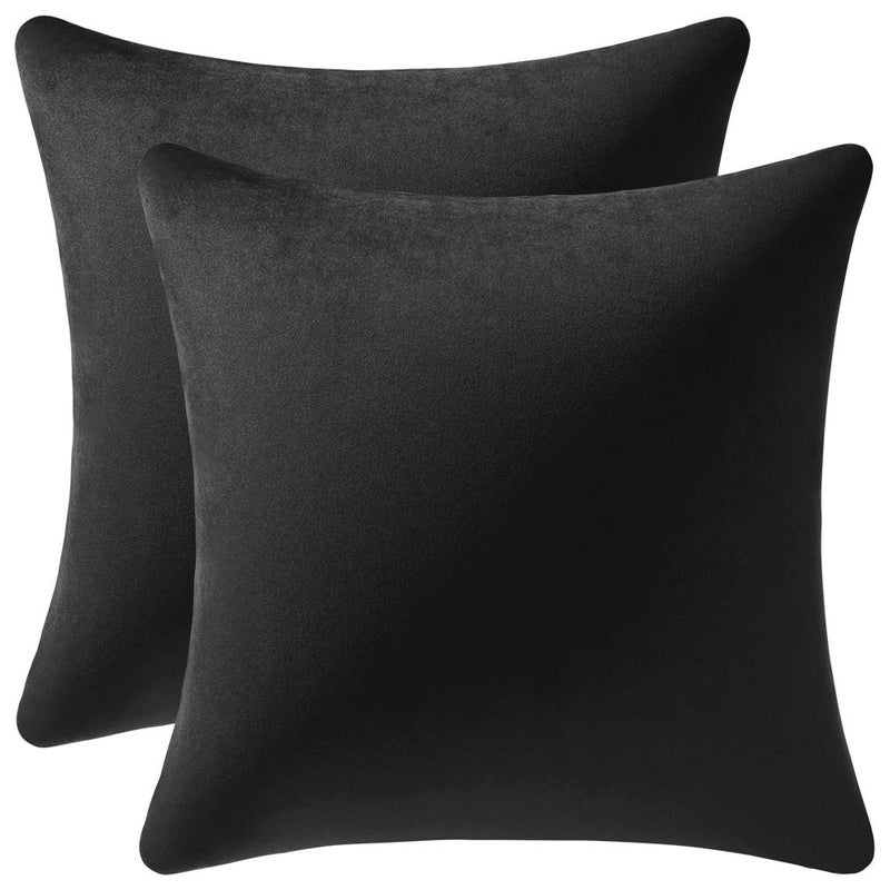 DEZENE Decorative Pillow Covers 18x18 Black: 2 Pack Cozy Soft Velvet Square Throw Pillow Cases for Farmhouse Home Decor - Image 1